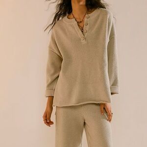 Free People FP Beach Hailee Sweater Waffle Knit Size XL Coastal Bohemian Cotton